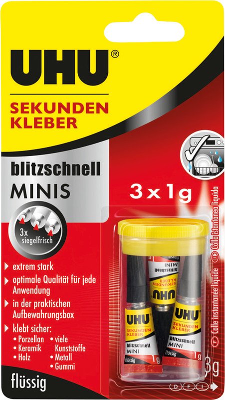 Uhu Sekundenkleber blitzschnell Minis flüssig 3 Tuben à 1g Pic1