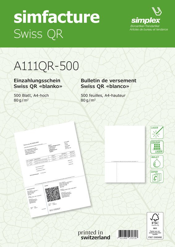 Simplex Rechnungsformulare simfacture Swiss QR A4 80gr à 500 Pic1