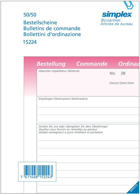 Simplex bulletin de commande Oneco A5 50x2 a/f/i Pic1