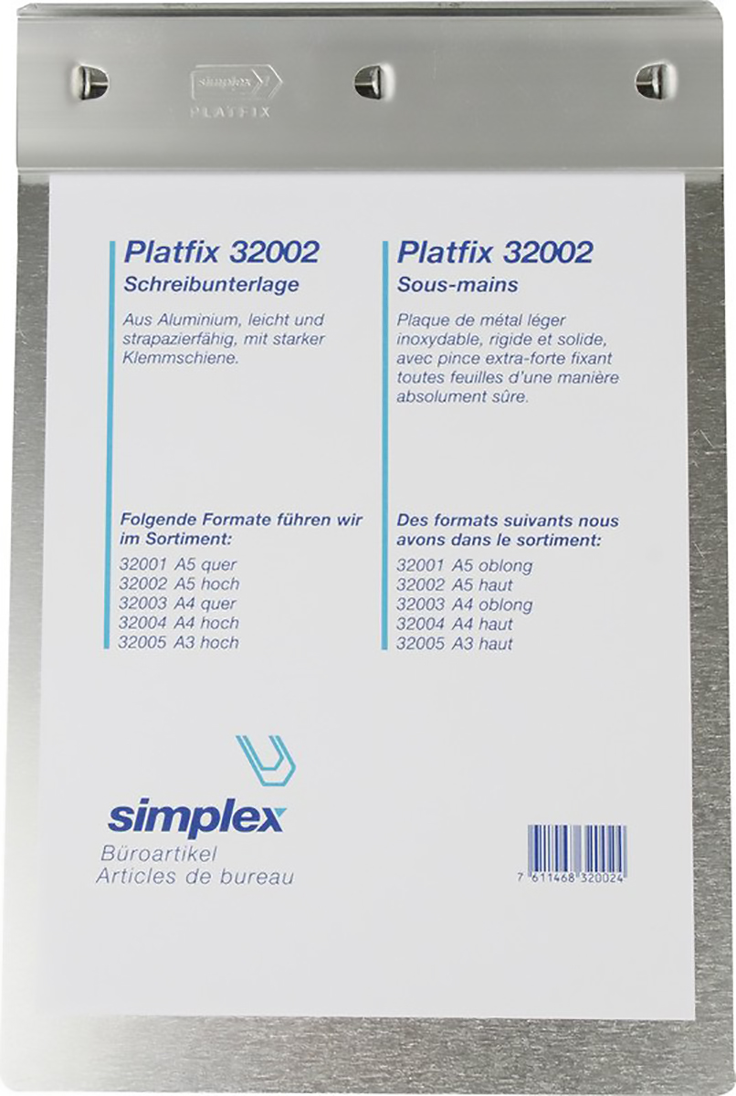 Simplex Schreibplatte Platfix Alu A5 hoch Pic1