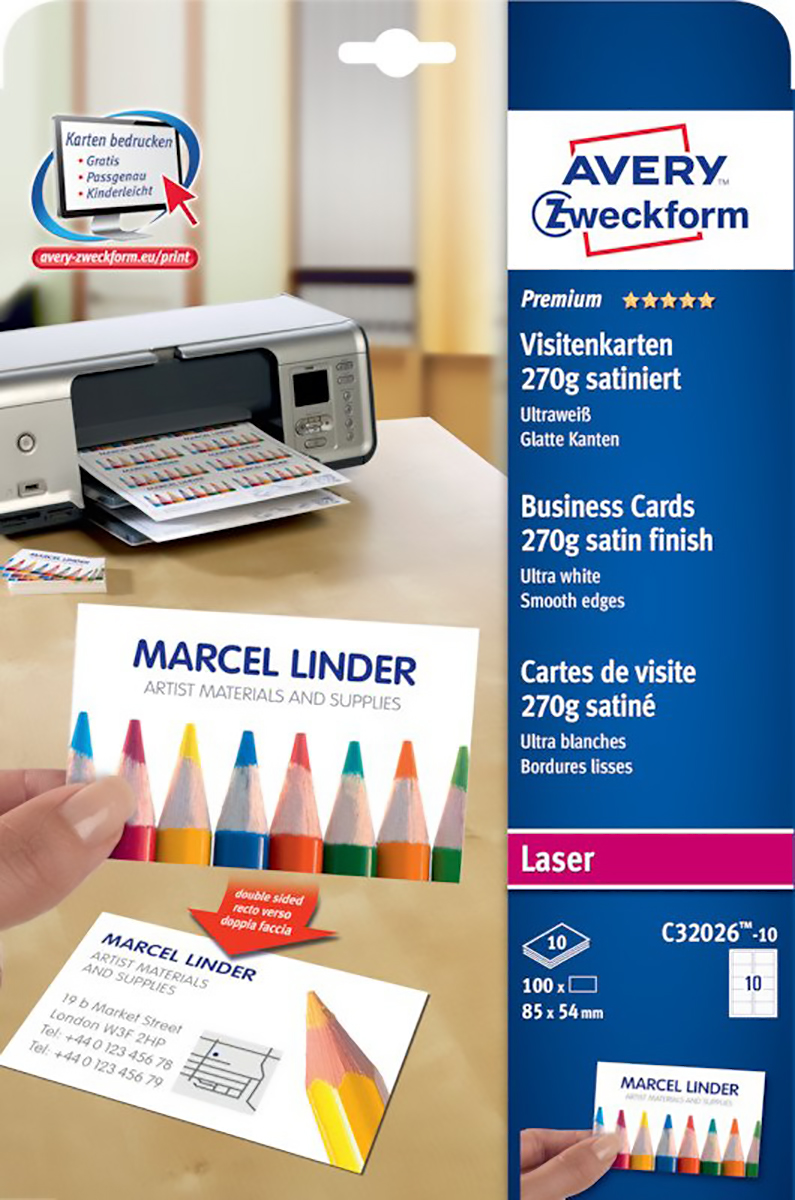 Avery Zweckform cartes de visite satinée 85x54mm 270gr à 100 Pic1