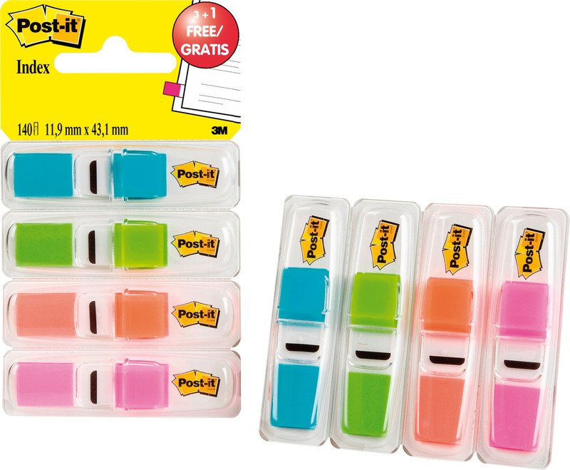 Post-it Index schmal 11.9x43.2mm neon Promopack + 1 Gratis Pic1