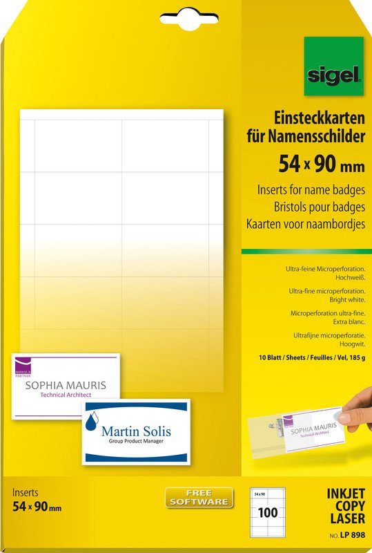 Sigel Einstecketiketten Namensschilder Print 54x90mm à 10 Pic1