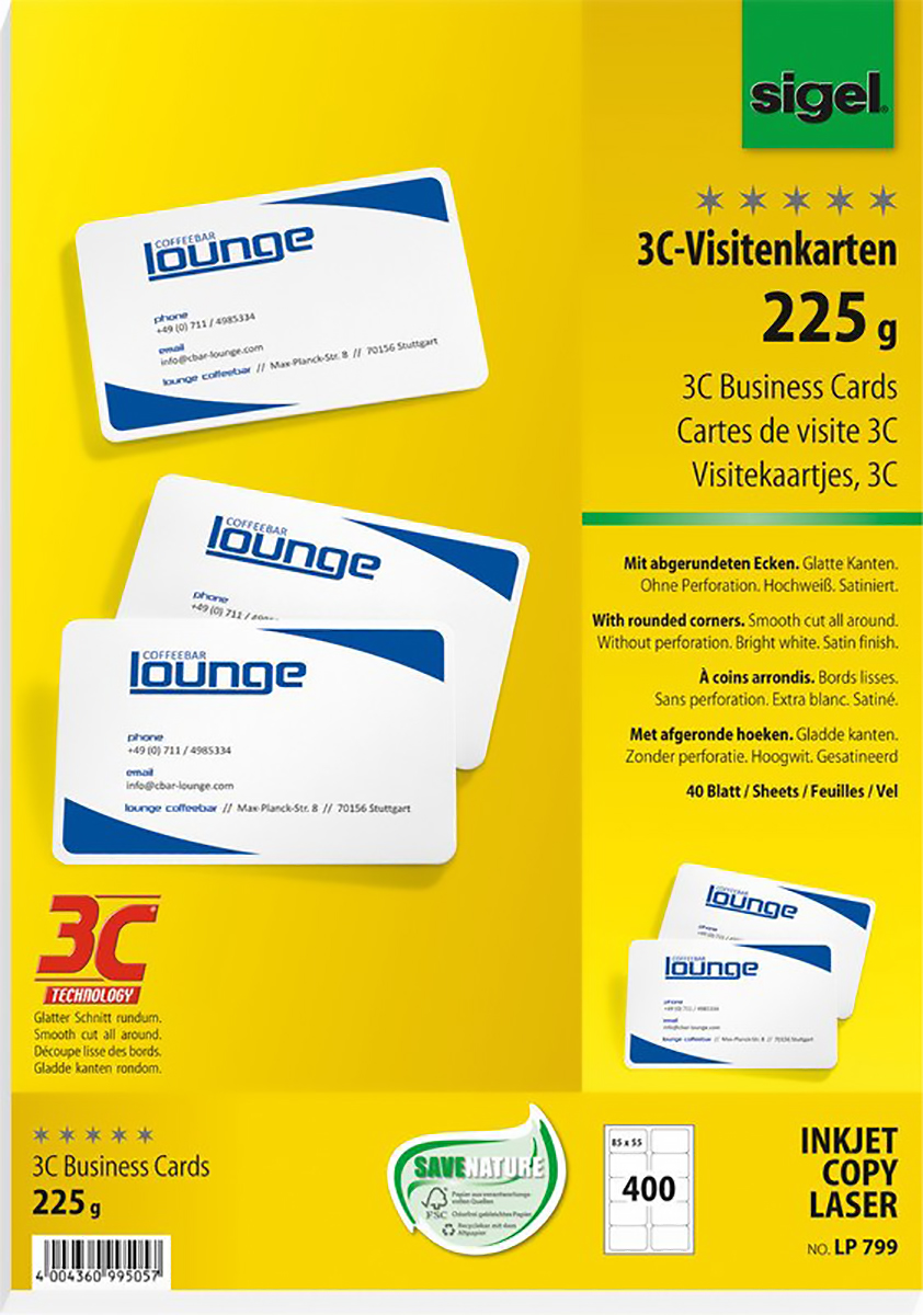 Sigel Visitenkarten 3C 85x55mm 225gr à 400 Pic1