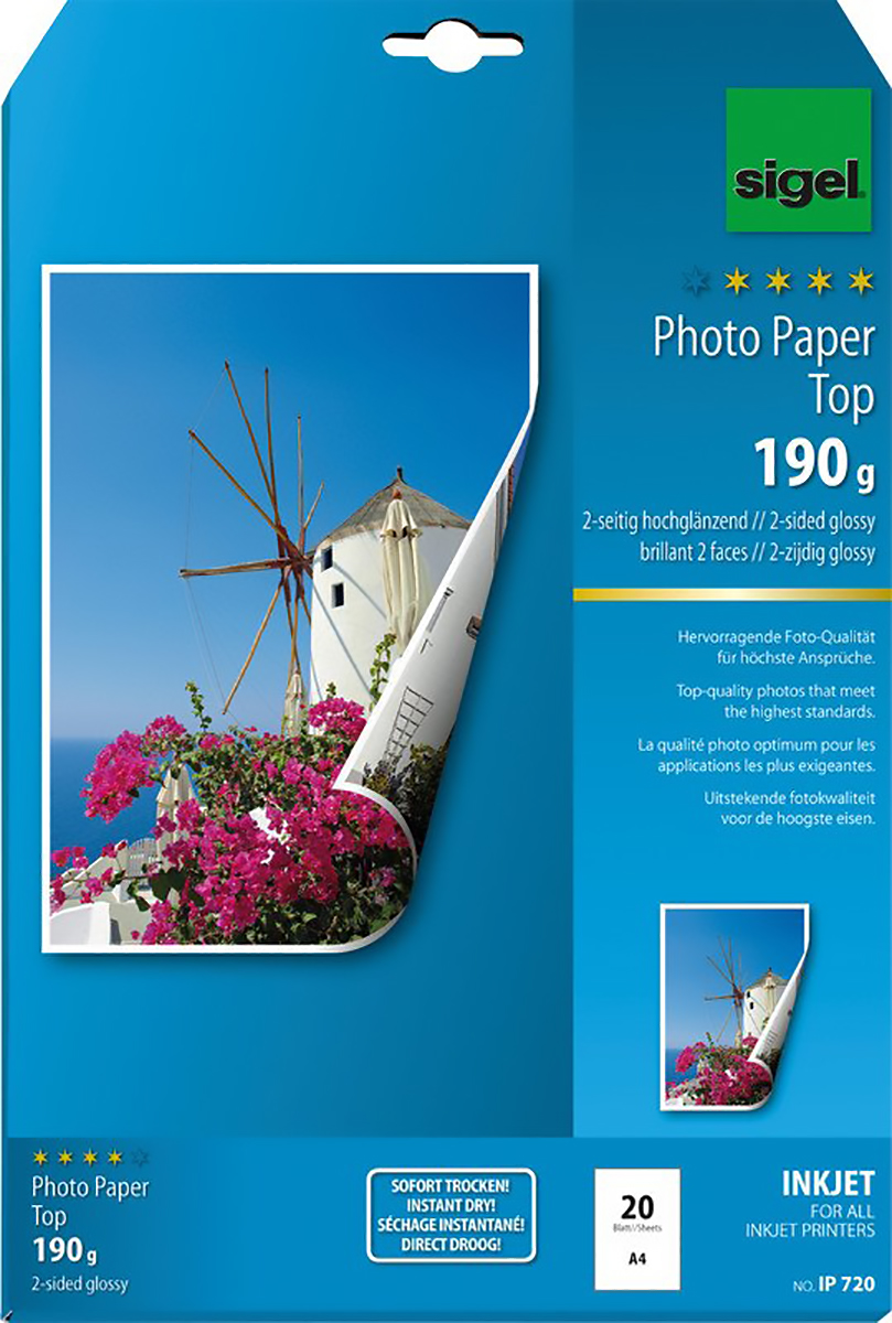 Sigel papier jet d'encre photo Top A4 190gr à 20 Pic1
