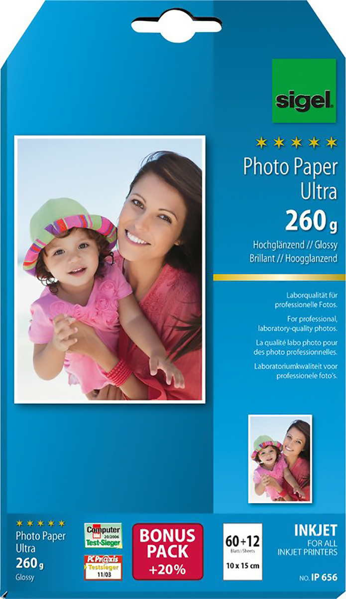 Sigel InkJet Fotopapier Ultra 10x15 260gr à 72 Pic1