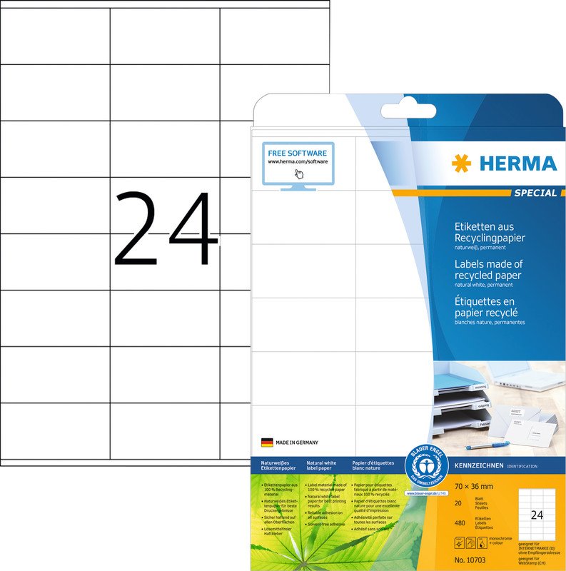 Herma Etiketten Universal Recycling 70x36mm à 20 Pic1