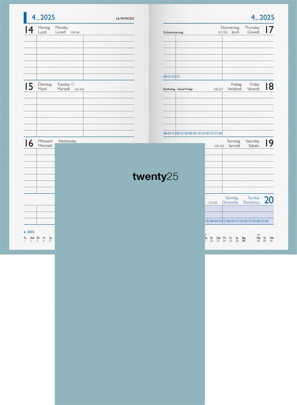 Biella agenda de poche Colorful 2025 1S/2P vert clair Pic1