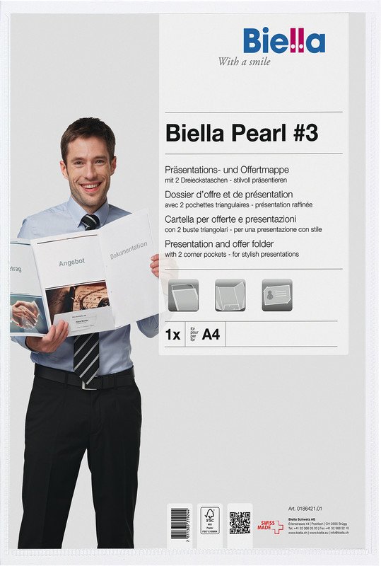 Biella Präsentationsmappe Pearl #3 A4 3-teilig weiss Pic1