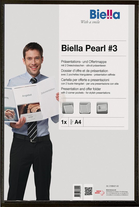Biella Präsentationsmappe Pearl #3 A4 3-teilig schwarz Pic1