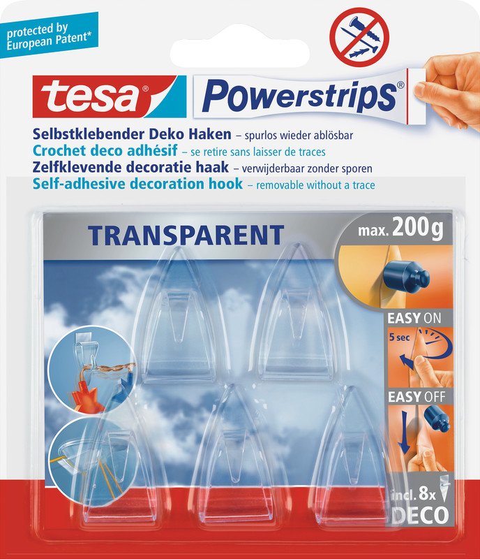 Tesa Powerstrips Transparent Deko Haken 200gr Pic1