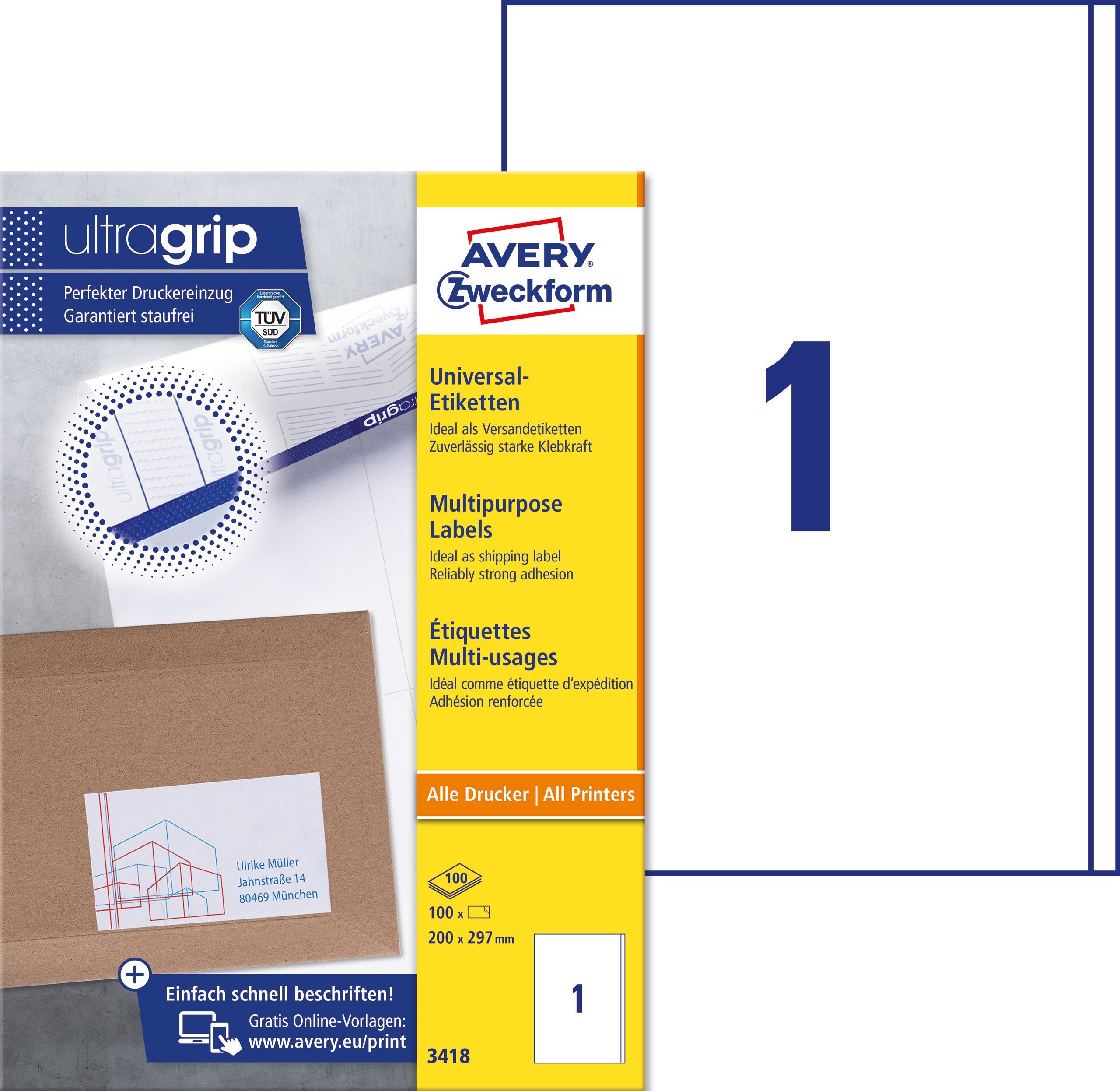 Avery Zweckform Etiketten 200x297mm à 100 Pic1