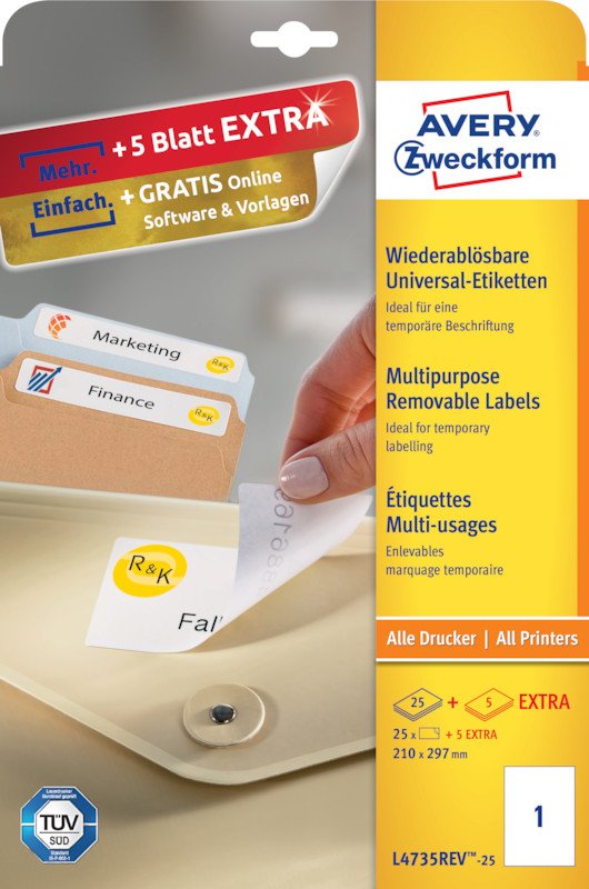 Avery Zweckform Etiketten wiederablösbar 210x297mm à 25 Pic1