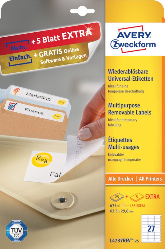 Avery Zweckform Etiketten wiederablösbar 63.5x29.6mm à 25 Pic1