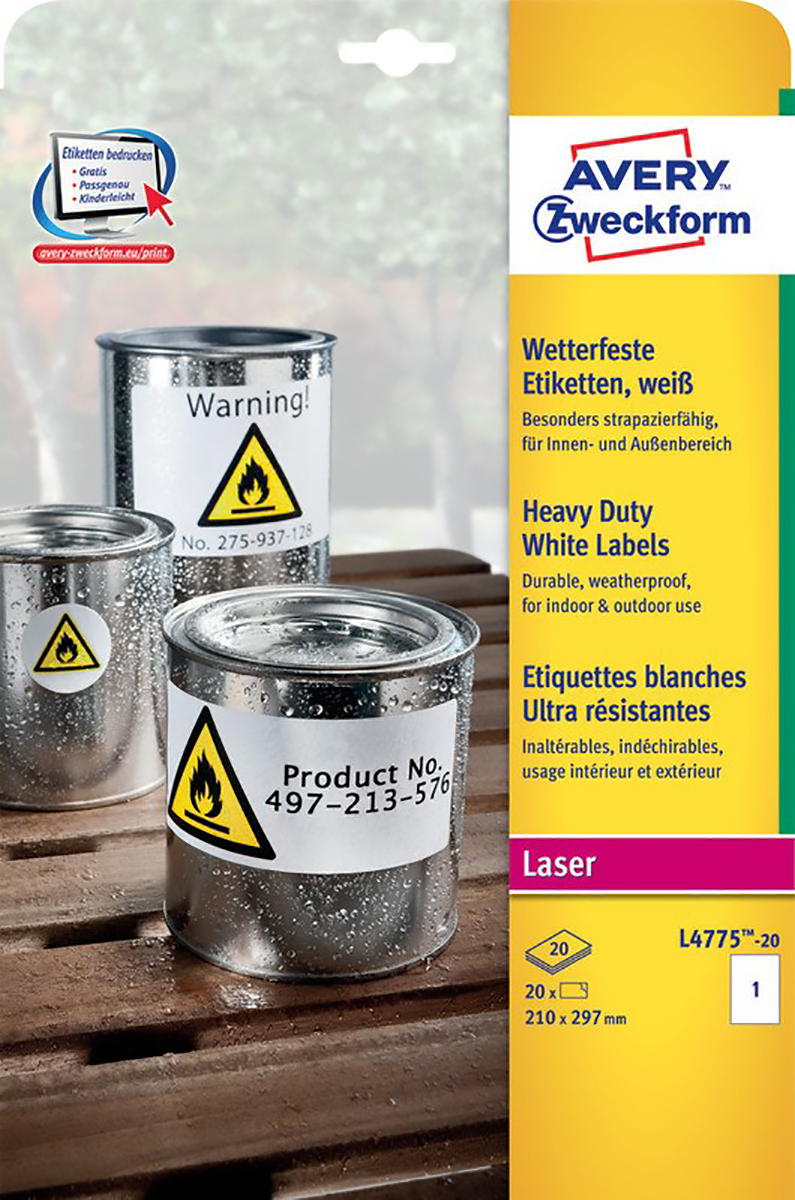 Avery Zweckform Etiketten wetterfest 210x297mm à 20 Pic1