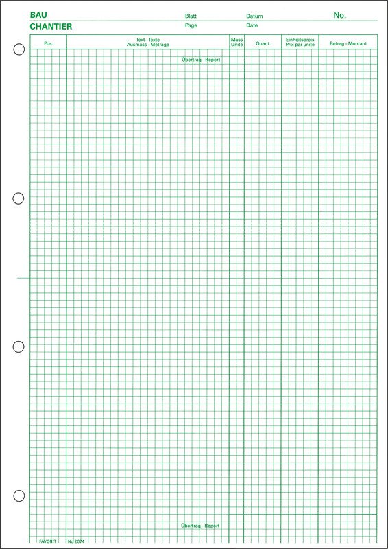 Favorit Devis-Ausmassblock A4 100 Blatt d/f Pic1