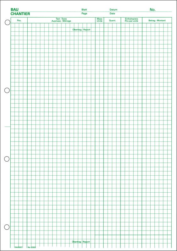 Favorit Devis-Ausmassbuch A4 ohne Deckblatt geleimt Pic1