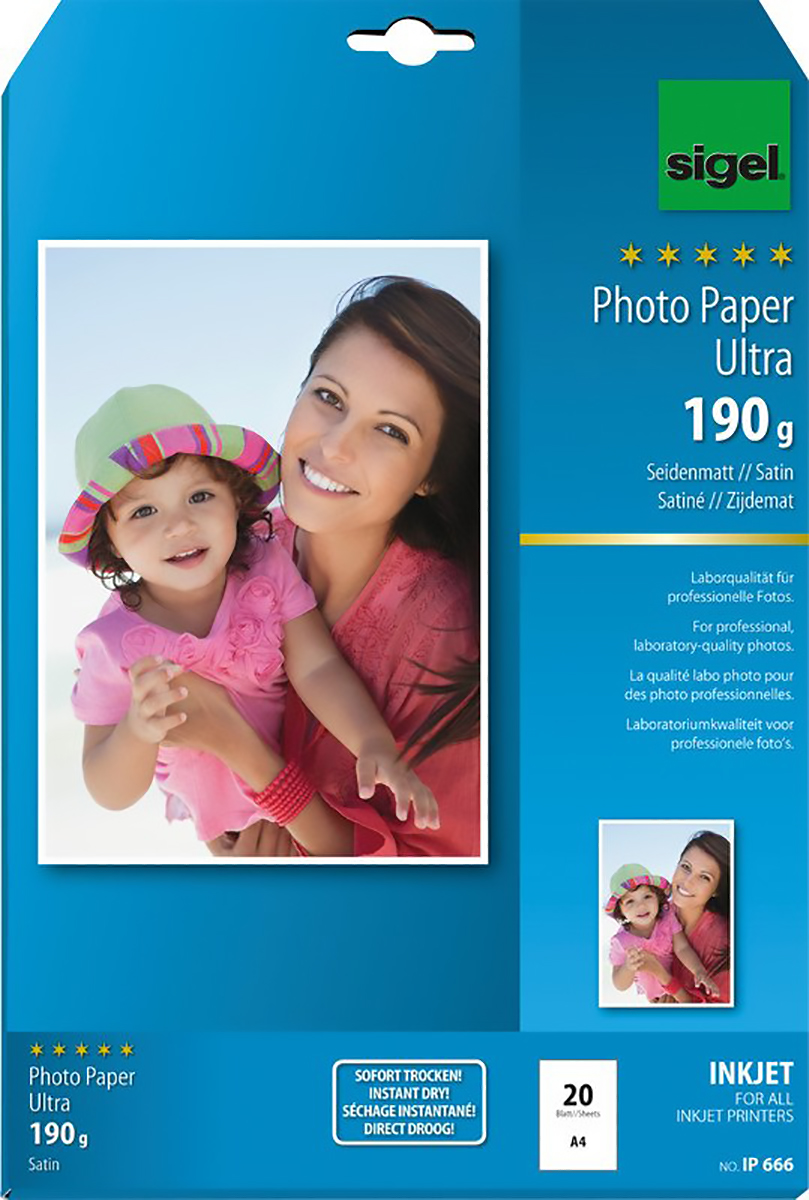 Sigel InkJet Fotopapier Ultra A4 180gr à 20 Pic1