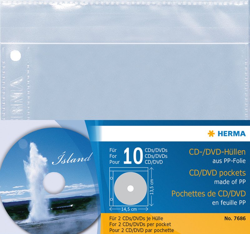 Herma CD/DVD Zeigetaschen PP für 2 CDs pro Hülle 2-Loch Pic1
