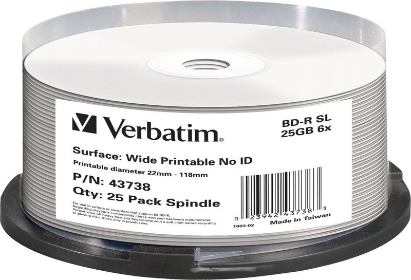 Verbatim BluRay BD-R 6x 25GB Printable Spindel à 25 Pic1