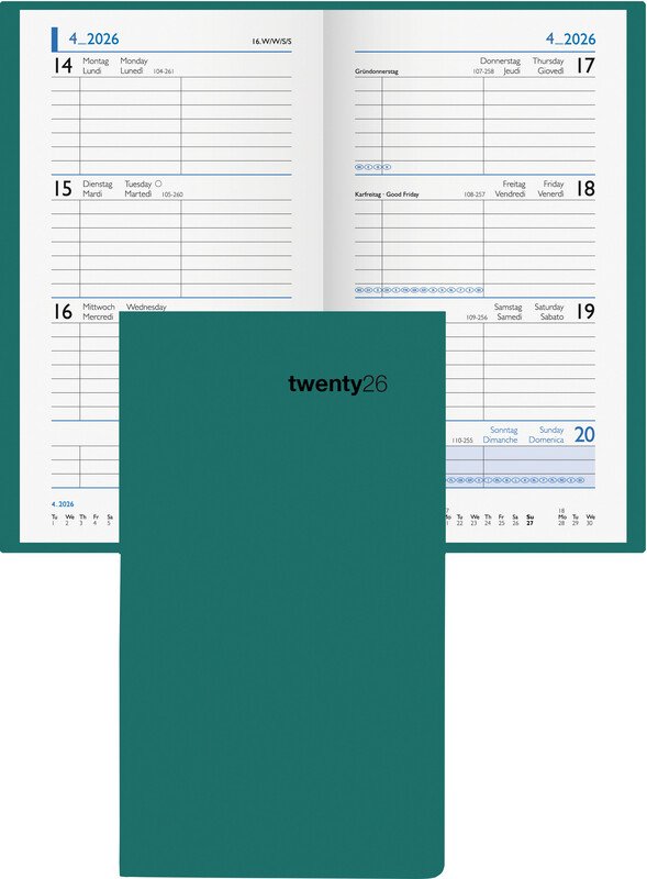 Biella agenda de poche Colorful 2026 1S/2P petrol Pic1