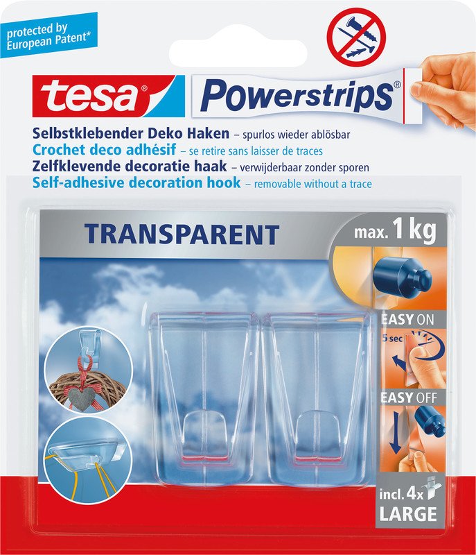 Tesa Powerstrips Transparent Deko Haken Large 1kg Pic1