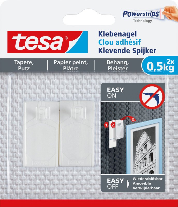 Tesa Powerstrips Klebenagel Tapete & Putz 500gr à 2 Pic1