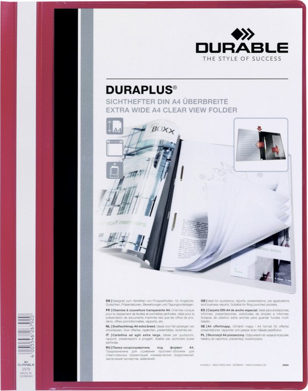 Durable Sichthefter Duraplus PP A4 überbreit rot Pic1