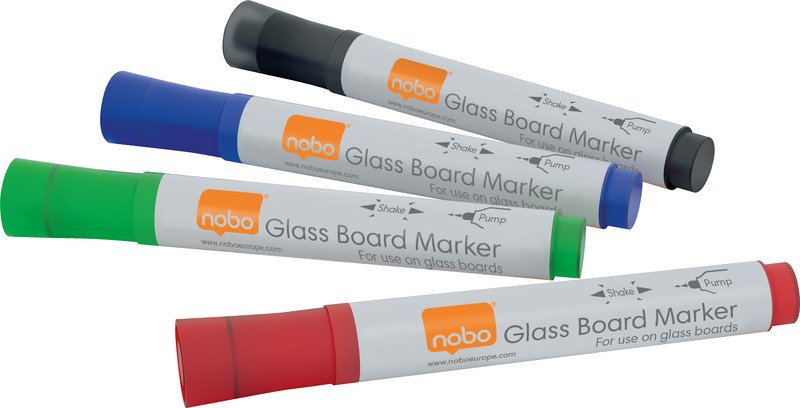 Nobo Glasboard Marker-Set rot, blau, grün, schwarz 3mm Pic1