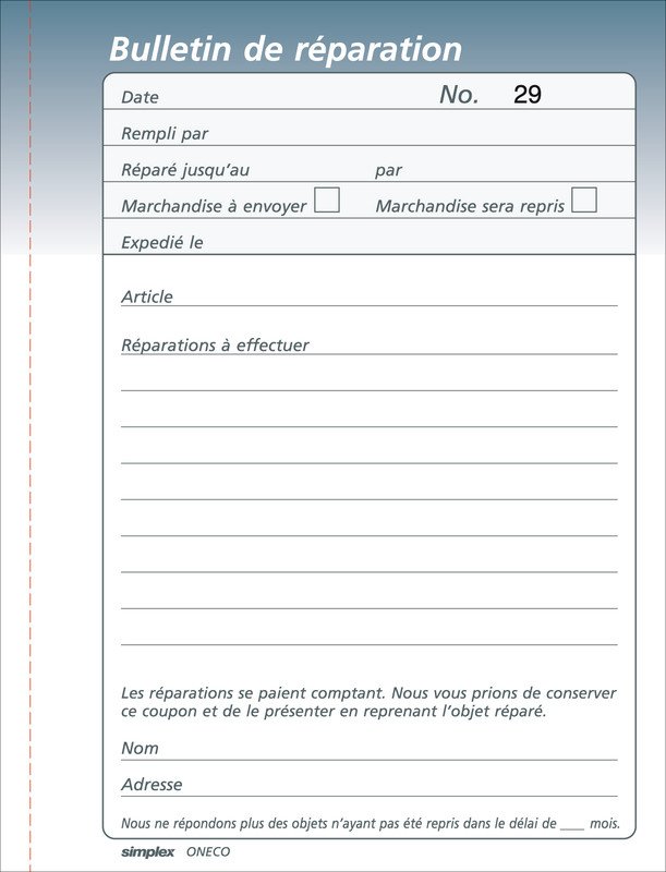 Simplex Oneco Bulletins de réparation A6 50x3 f Pic2