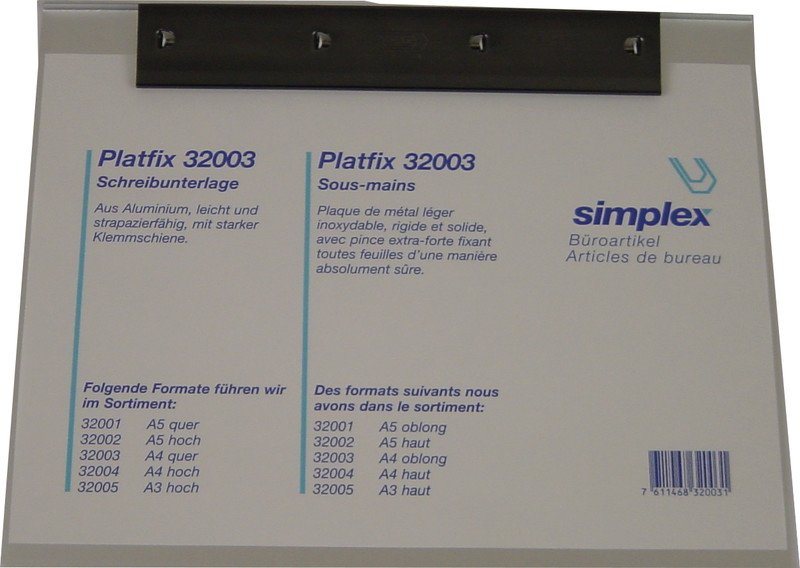 Simplex Schreibplatte Platfix Alu A4 quer Pic1