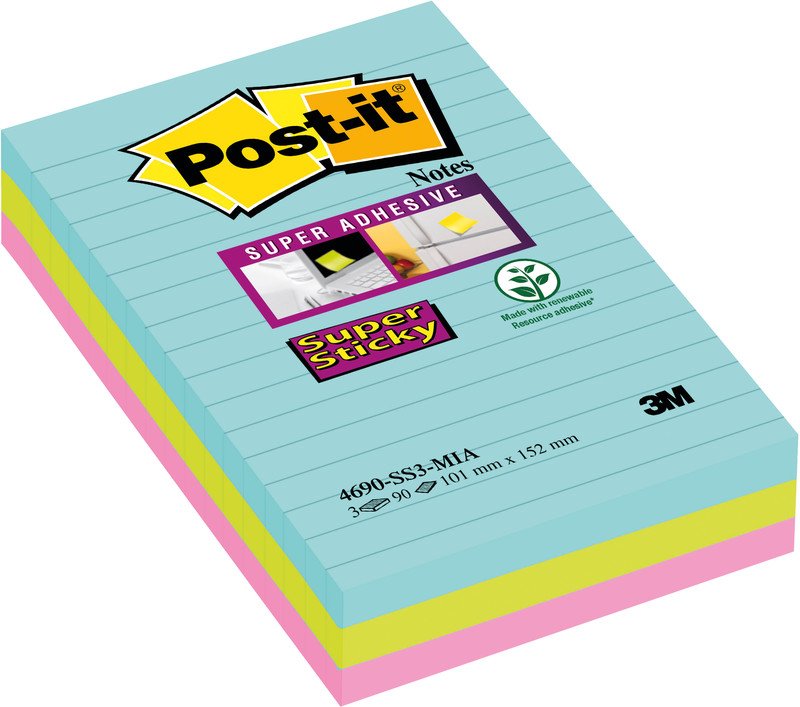 Post-it SuperSticky Haftnotizen Miami 102x152mm liniert Pic1