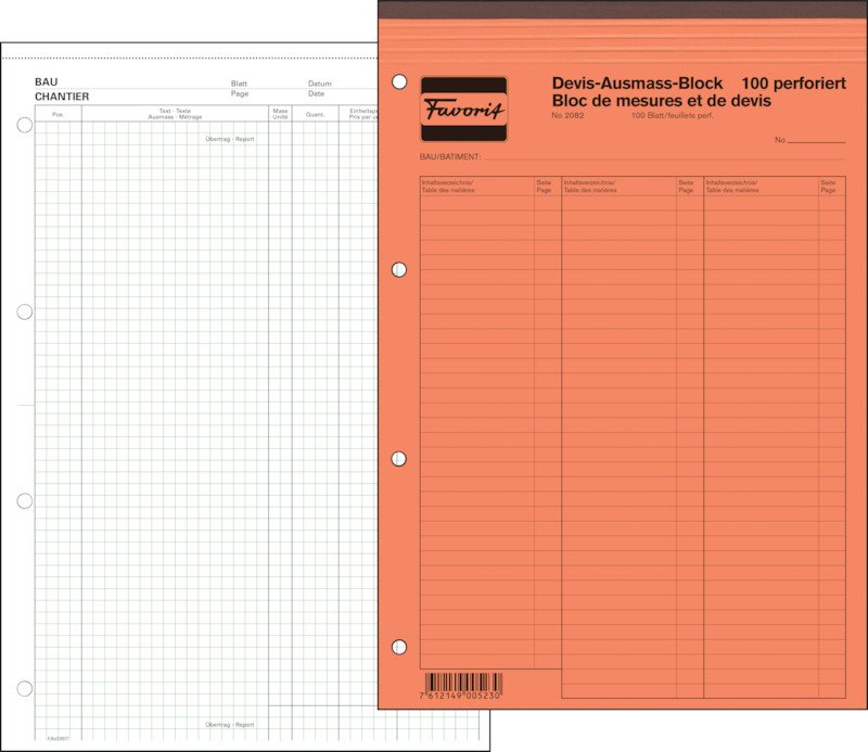 Favorit Devis-Ausmassbuch A4 mit Deckblatt perforiert Pic3