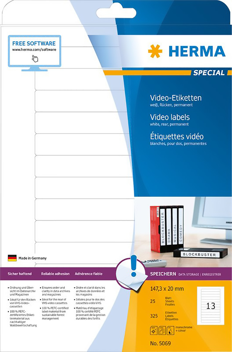 Herma Special Videokassetten-/Diaetiketten 147.3x20mm Pic1