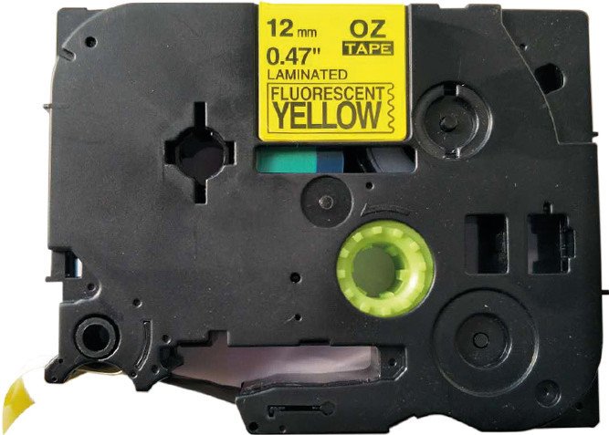 Ruban OZe 12mm fluo jaune-noir (TZE-C31) Pic1