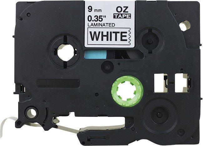 Schriftband OZe 9mm weiss-schwarz (TZE-221) Pic1