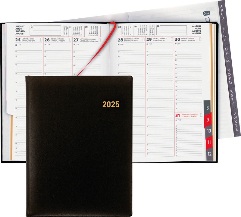 Biella Geschäftsagenda Orario 2025 1W/2S Leder schwarz Pic1