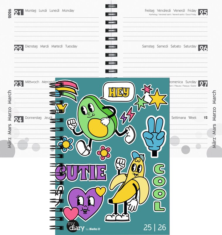Biella Agenda scolaire 12x16.5cm 2026 1S/2P Wire-O Pic1