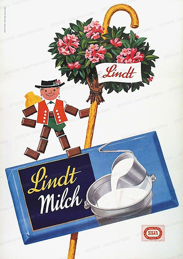 Werbeplakat für Lindt Milchschokolade von 1960